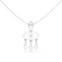 White gold evil eye pendant necklace with teardrop danglers and round eye centerpiece