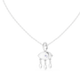 White gold evil eye pendant necklace with central eye charm and three teardrop drops