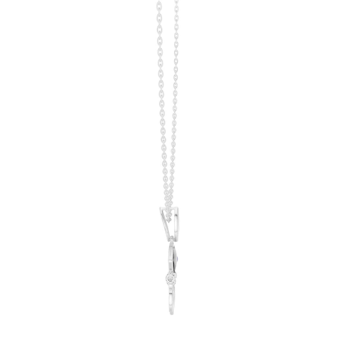 Round diamond evil eye pendant on a fine chain, silver-tone metal