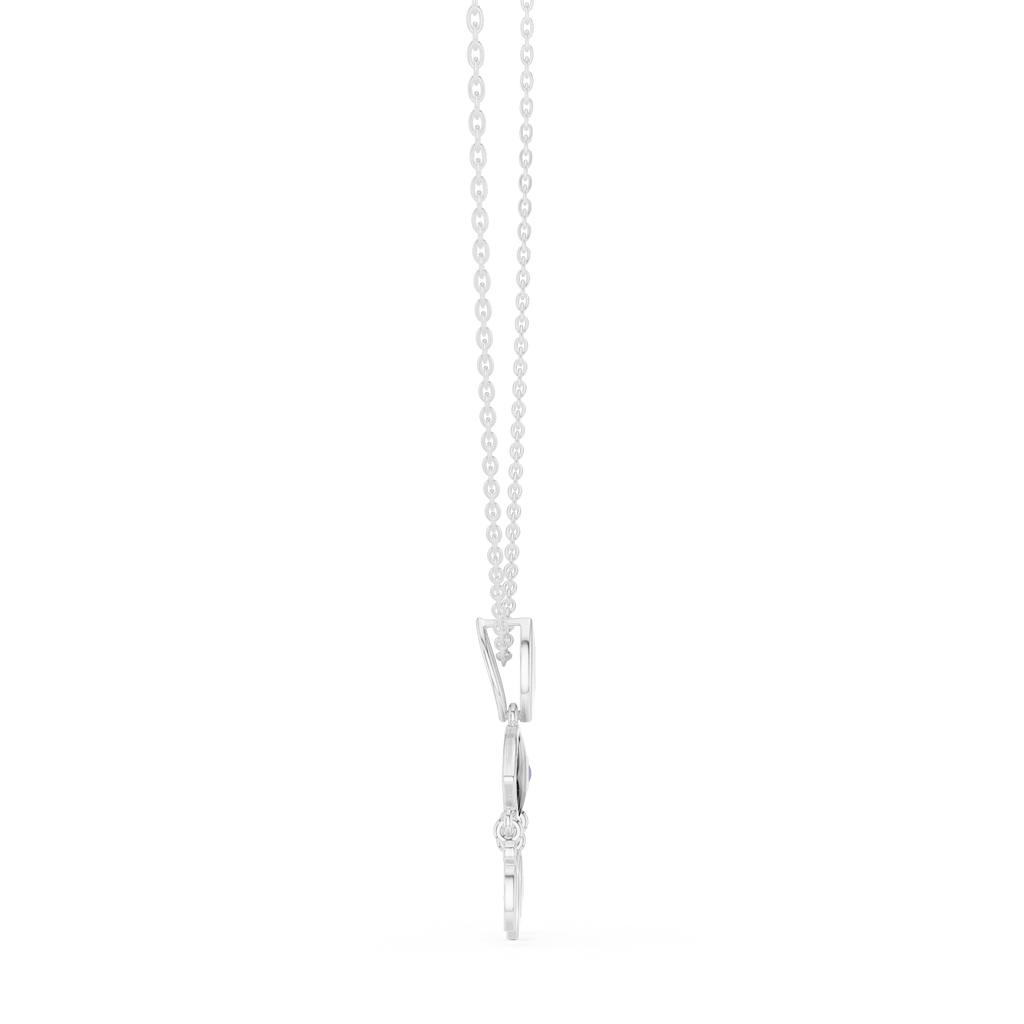 Round diamond evil eye pendant on a fine chain, silver-tone metal