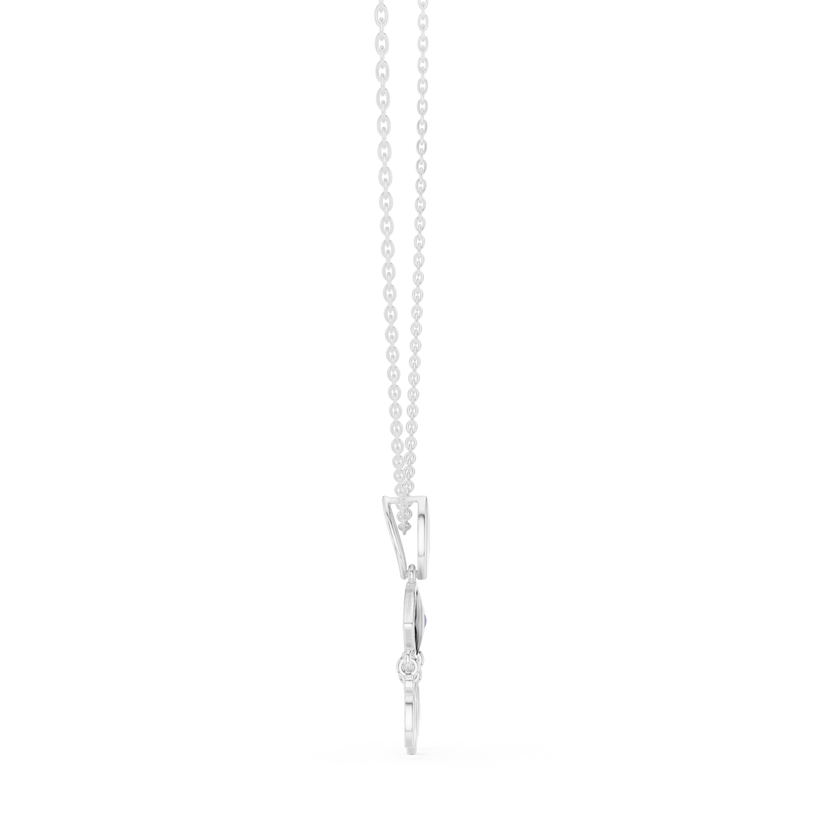 Round diamond evil eye pendant on a fine chain, silver-tone metal