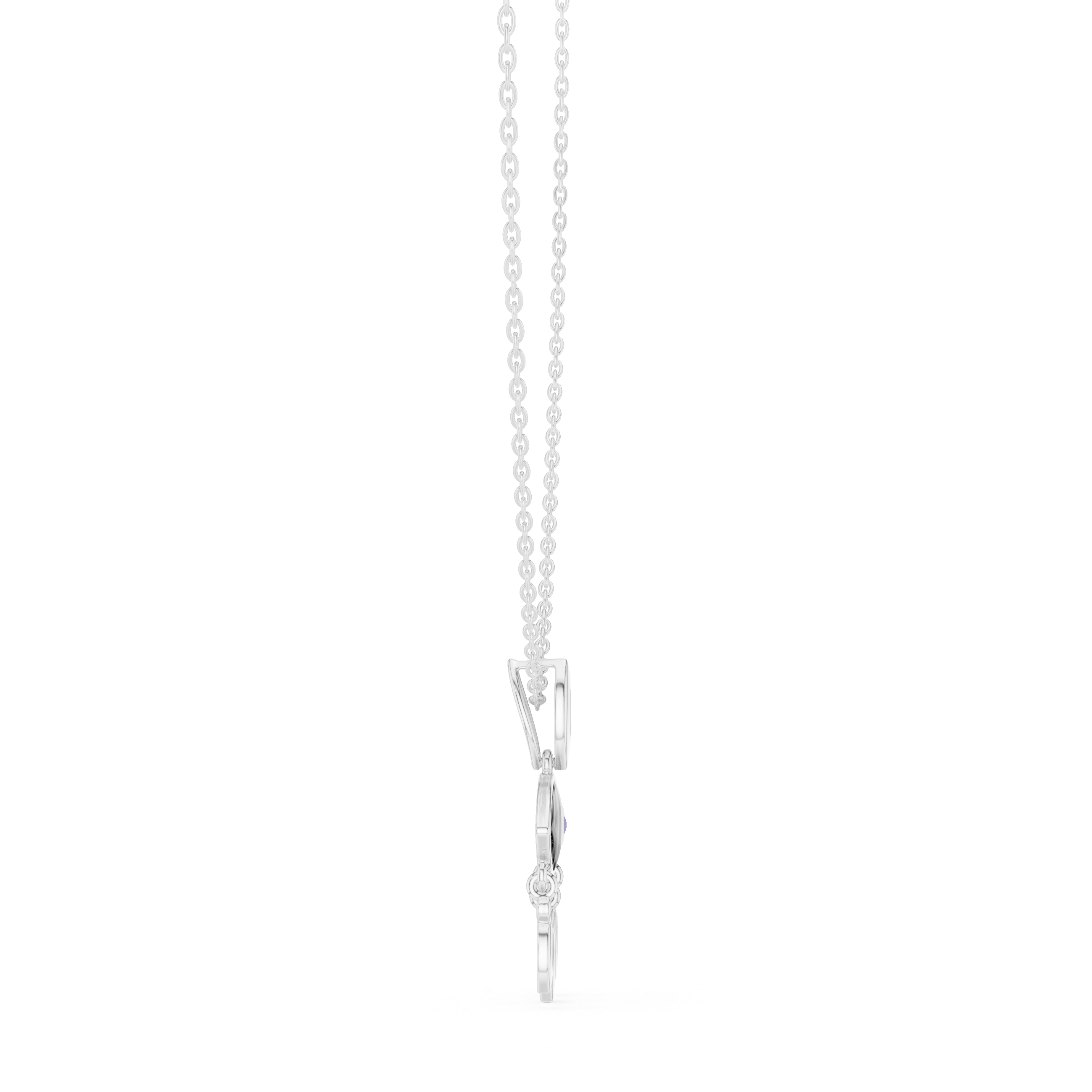Round diamond evil eye pendant on a fine chain, silver-tone metal