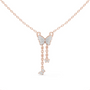 Round diamond butterfly drop pendant with pavé wings, rose gold on chain