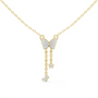 Round diamond butterfly drop pendant with pavé wings, yellow gold on chain