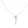 Round diamond butterfly drop pendant on link chain, yellow gold with pavé detail
