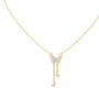 Round diamond butterfly drop pendant on link chain, yellow gold with pavé detail