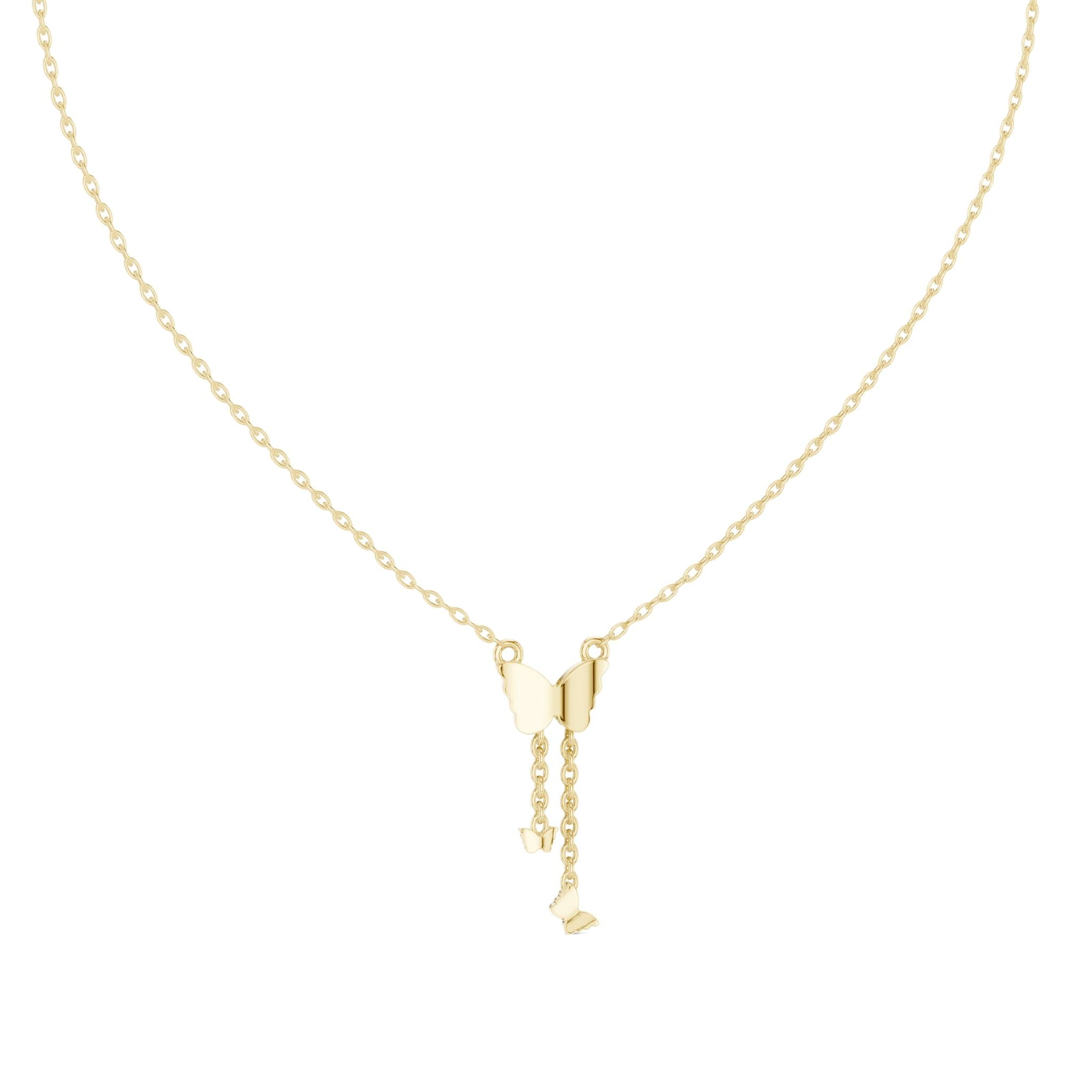Butterfly pendant with round diamond details and dangling charms, yellow gold