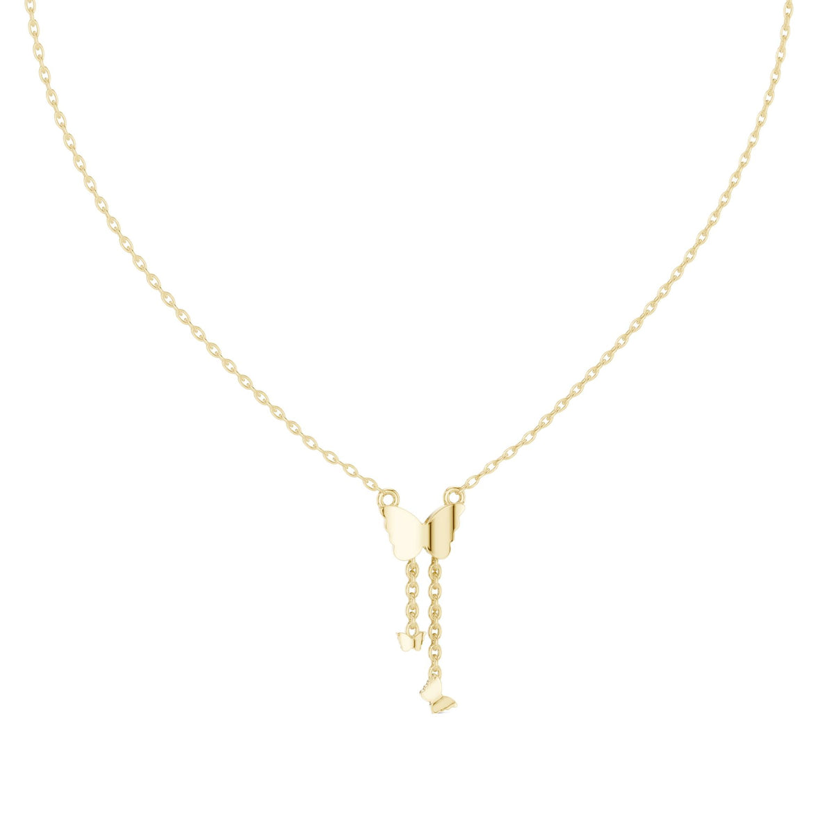 Butterfly pendant with round diamond details and dangling charms, yellow gold
