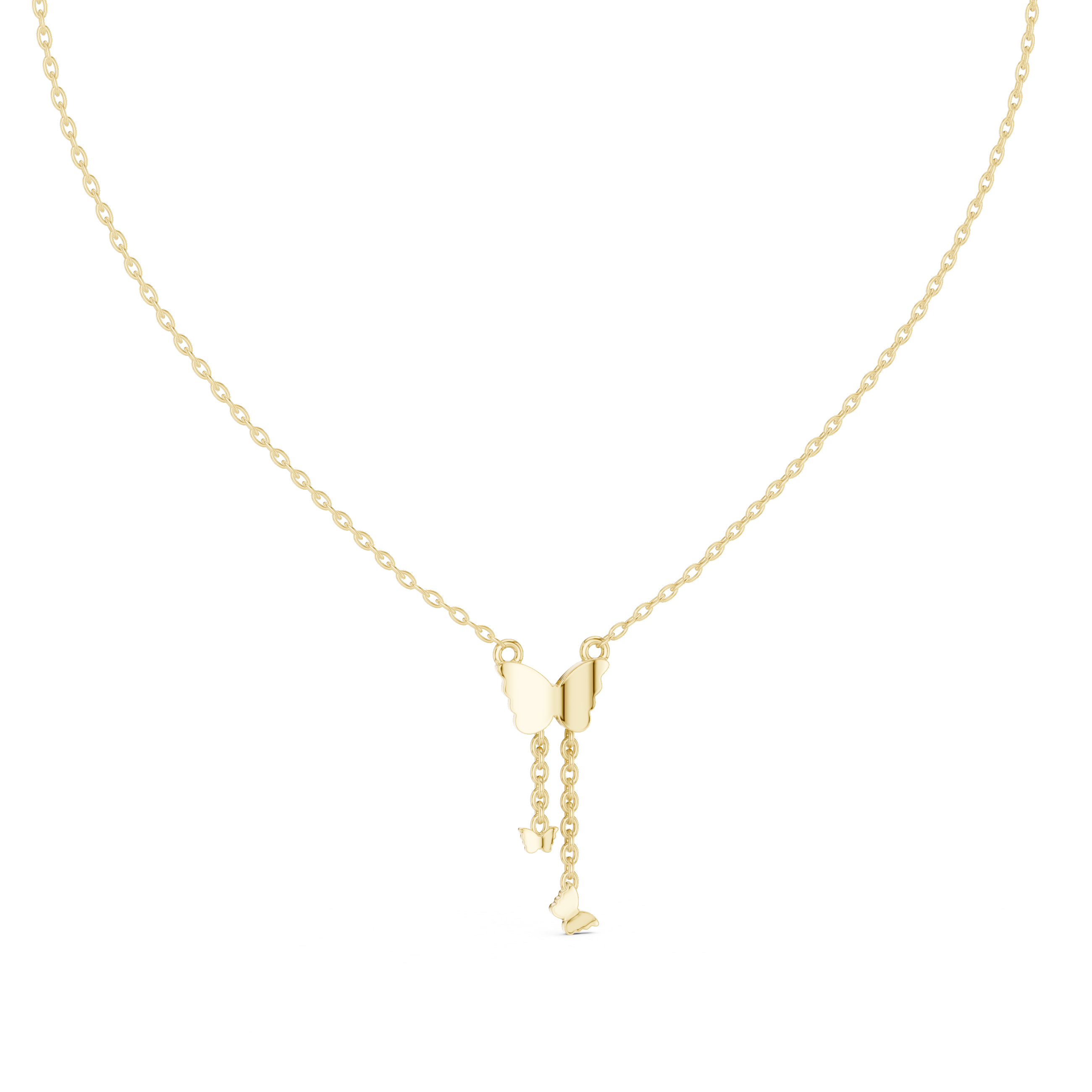 Butterfly pendant with round diamond details and dangling charms, yellow gold