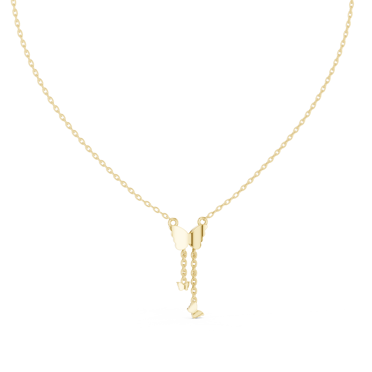 Butterfly pendant with round diamond details and dangling charms, yellow gold