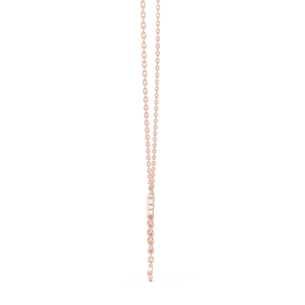 Butterfly diamond drop pendant on a rose gold chain with vertical stone drop
