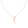 Butterfly diamond drop pendant on a rose gold chain with round stone top and drop