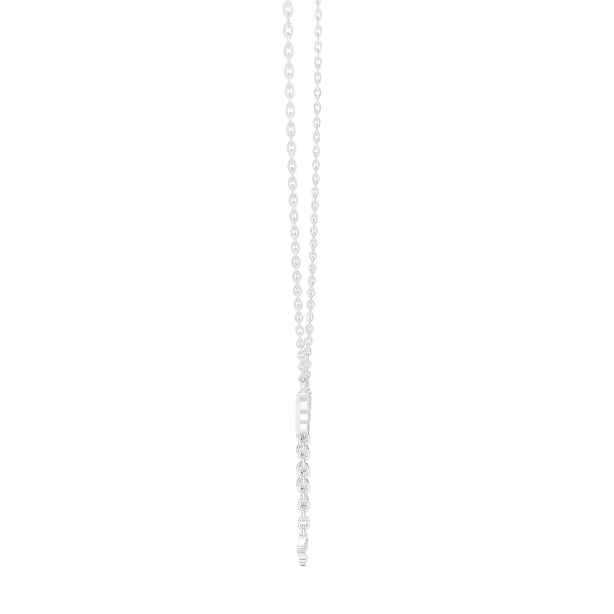 White gold butterfly pendant on beaded chain with dangling round-stone drops
