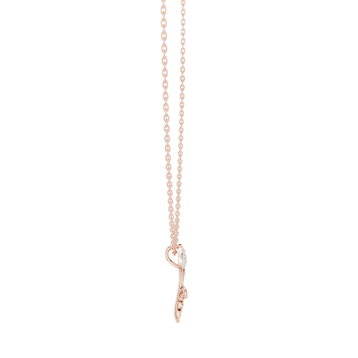 Round diamond tulip pendant on rose gold chain, pendant with botanical diamond motif