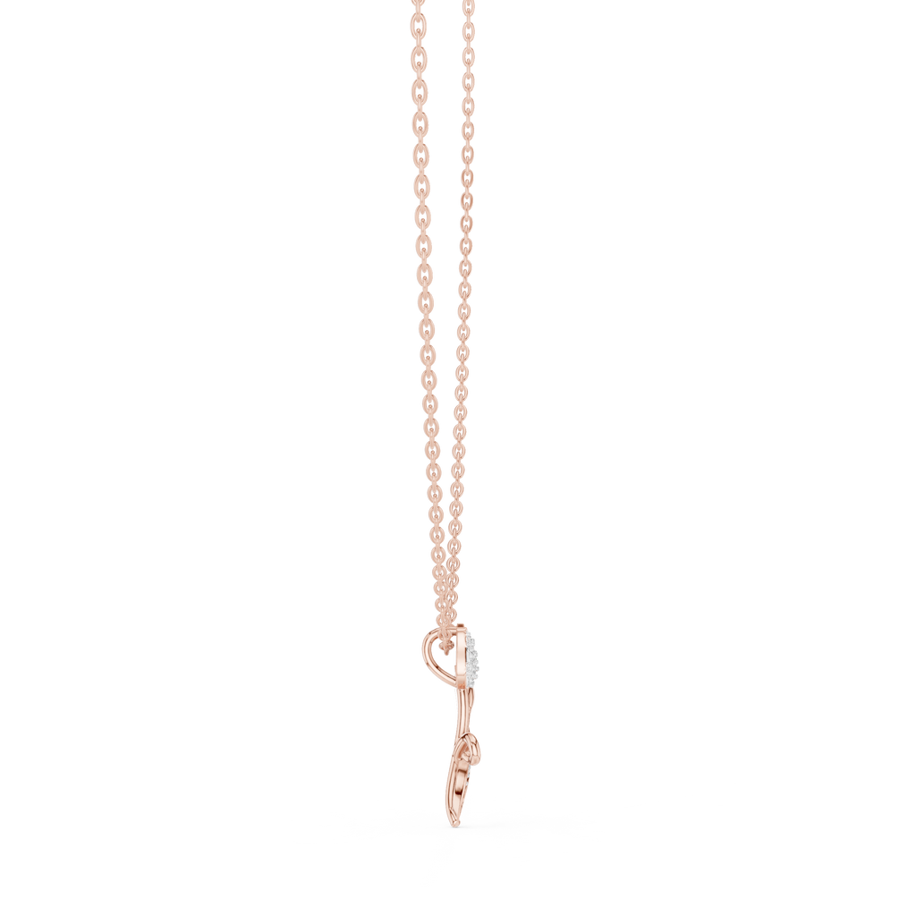 Round diamond tulip pendant on rose gold chain, pendant with botanical diamond motif