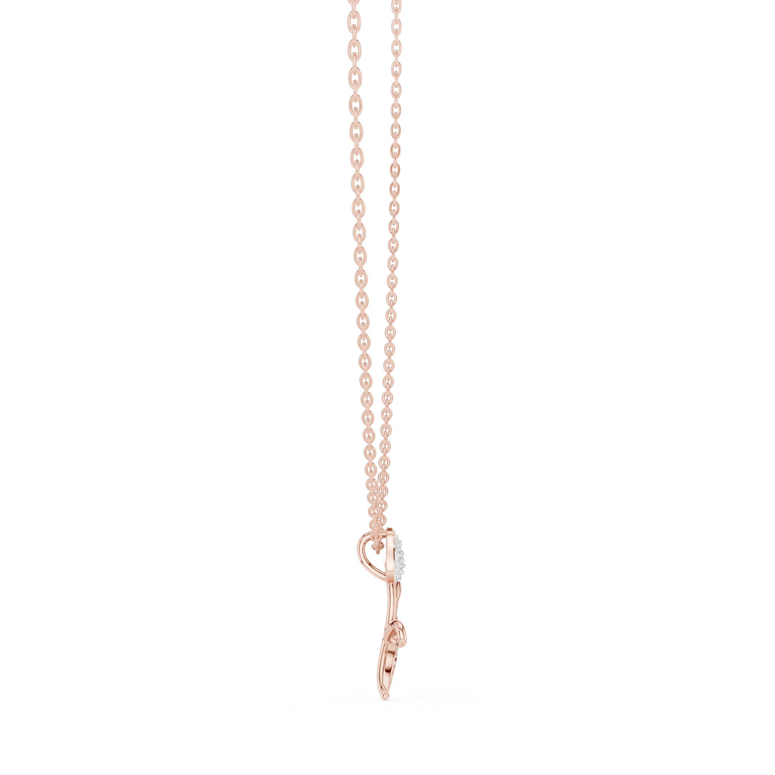 Round diamond tulip pendant on rose gold chain, pendant with botanical diamond motif