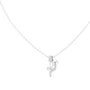White gold botanical round diamond pendant with tulip and leaf motif on chain