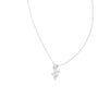 Round diamond tulip pendant on white metal chain, leaf-like setting