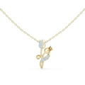 Yellow gold tulip botanical pendant necklace with round diamond accents and blue stones