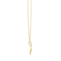 Yellow gold round diamond tulip pendant on link chain, vertical view