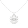 White metal floral diamond cluster pendant with round center stones on a chain