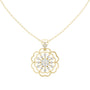 Yellow gold floral diamond cluster pendant with round center and layered petal frame