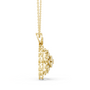 Yellow gold floral diamond cluster pendant side view with round scalloped edges