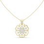 Yellow gold floral diamond cluster pendant with round center stones on a chain