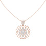 Rose gold front view floral round diamond cluster pendant on a chain
