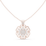 Rose gold floral diamond cluster pendant with round center stones on a chain