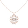 Rose gold floral round diamond cluster pendant on a chain