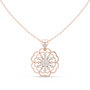 Rose gold floral round diamond cluster pendant on a chain