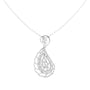 White gold paisley diamond teardrop drop pendant on chain with pavé round stones