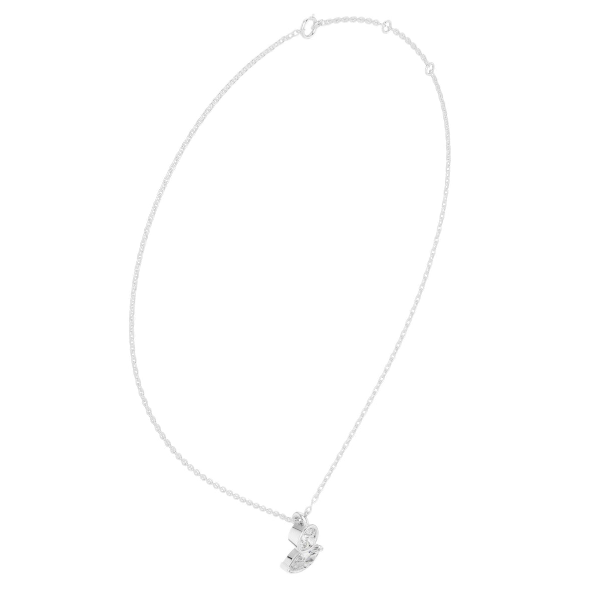 Marquise diamond drop pendant on white gold chain, close-up