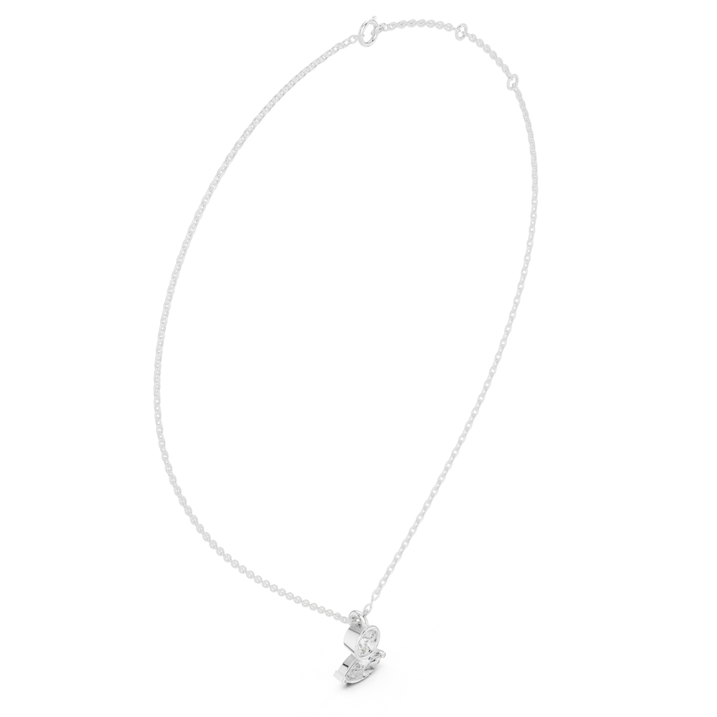 Marquise diamond drop pendant on white gold chain, close-up