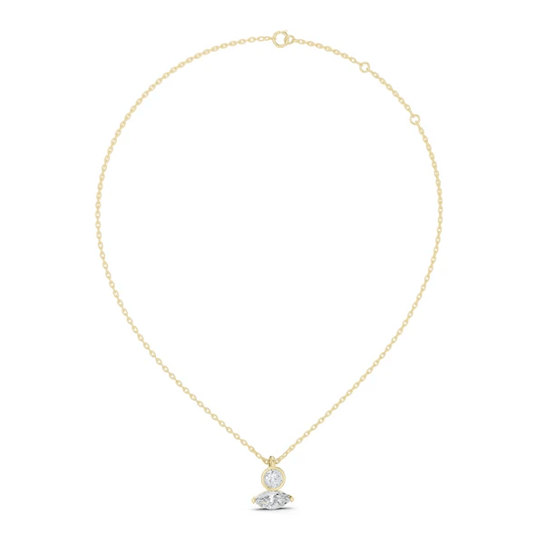 Marquise and round diamond drop pendant on yellow gold chain