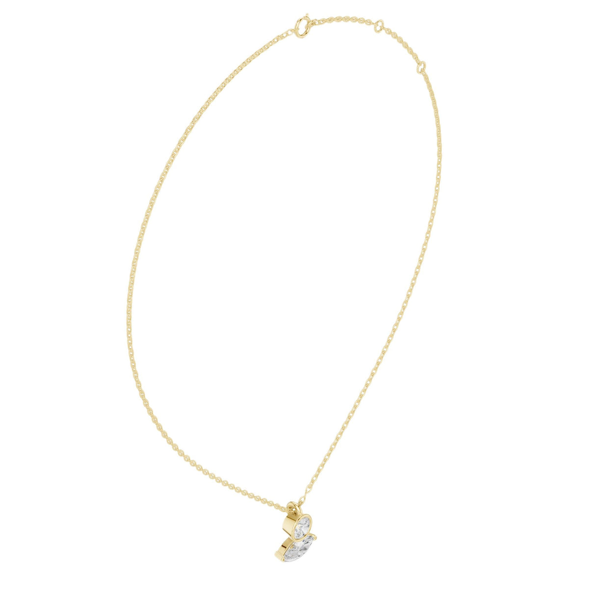 Yellow gold marquise and round diamond drop pendant on chain