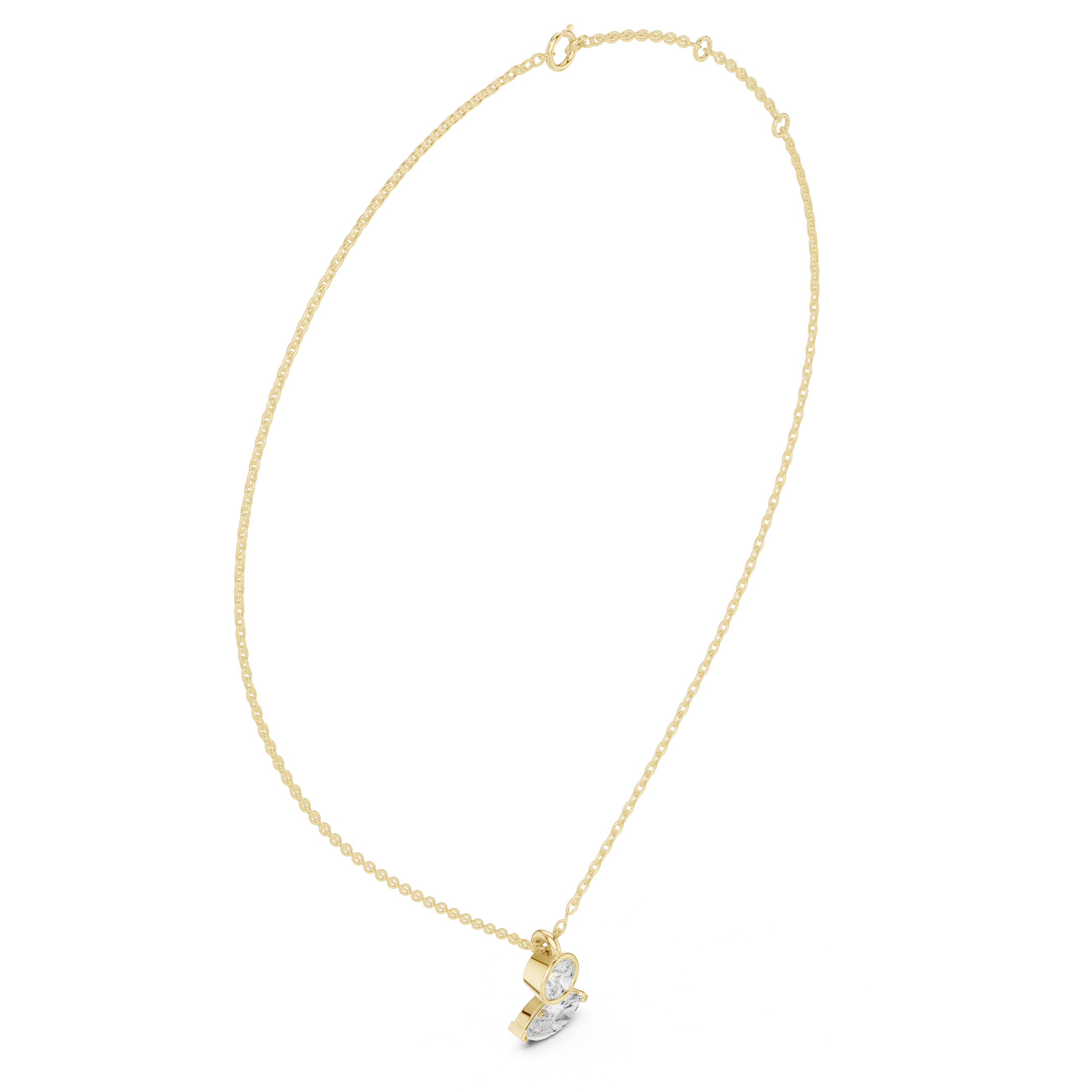 Yellow gold marquise and round diamond drop pendant on chain