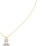 Yellow gold marquise and round diamond drop pendant close-up on chain