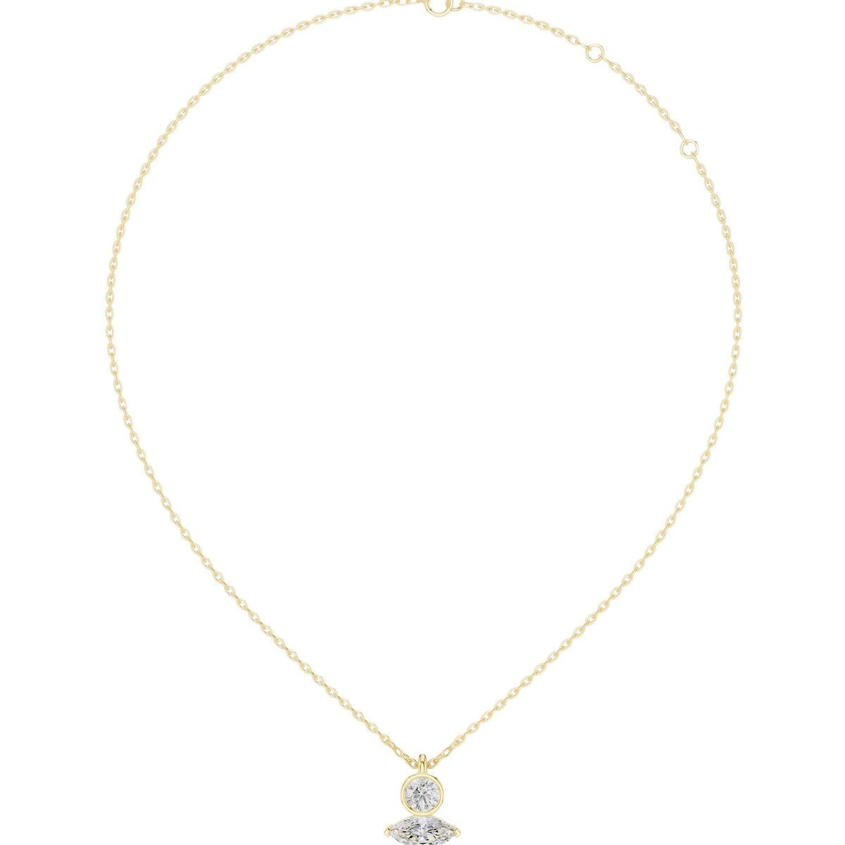 Yellow gold marquise and round diamond drop pendant on chain