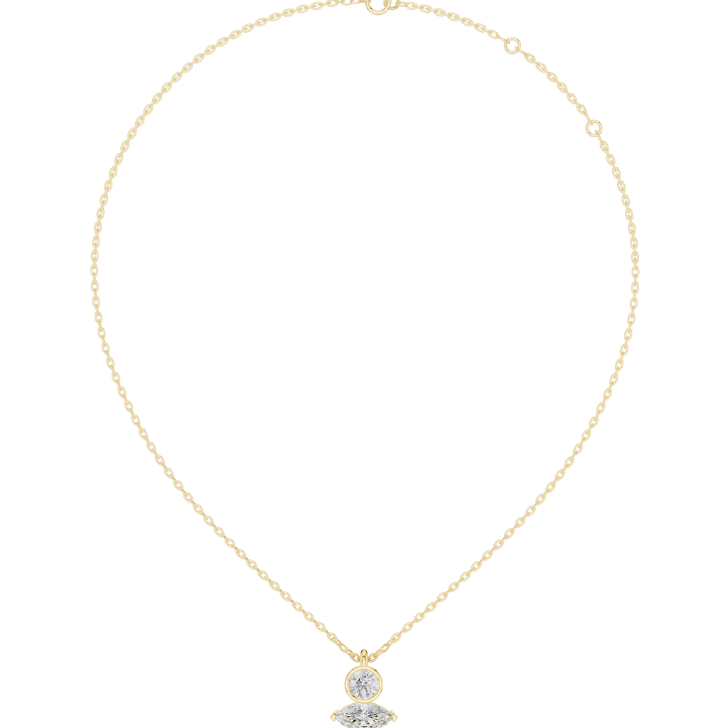 Marquise and round diamond drop pendant on yellow gold chain