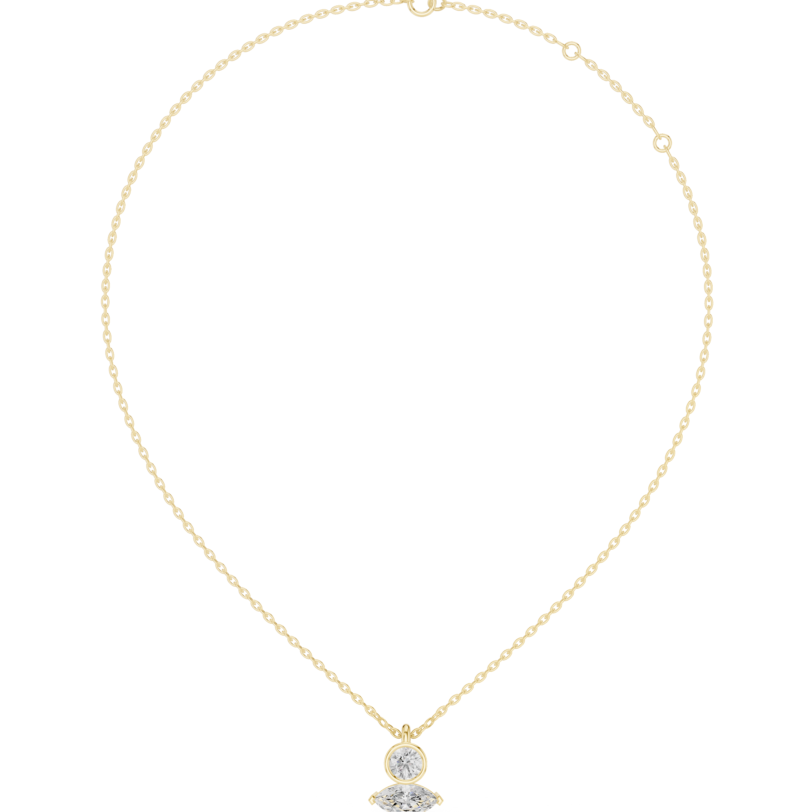 Marquise and round diamond drop pendant on yellow gold chain