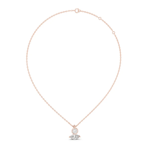 Marquise and round diamond drop pendant on rose gold chain