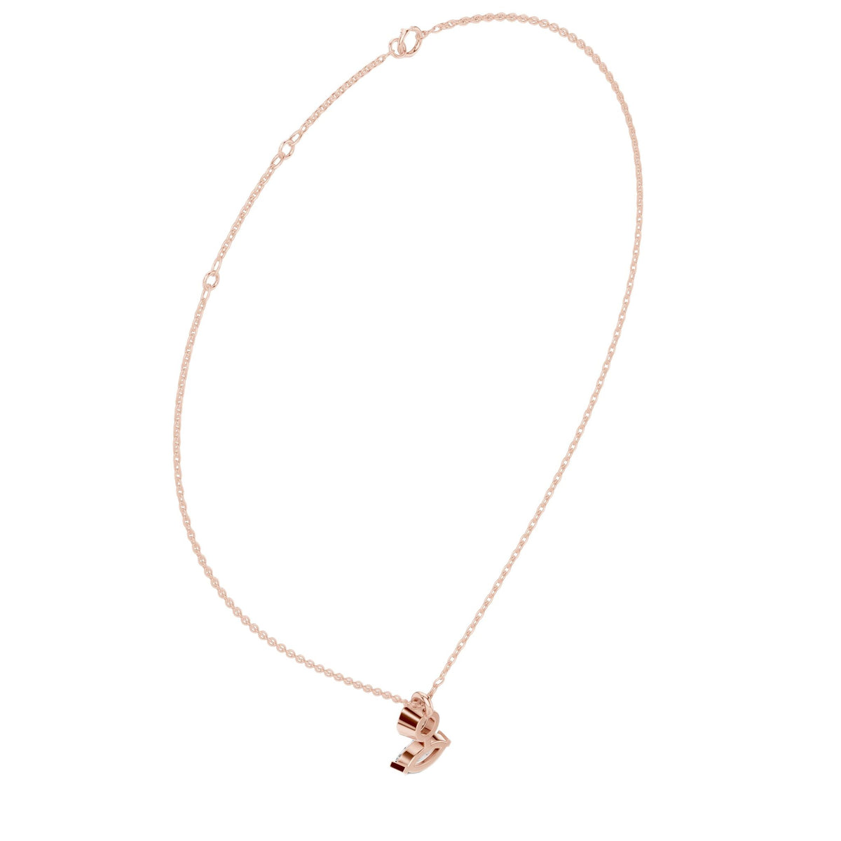 Rose gold marquise and round diamond drop pendant on a slim chain