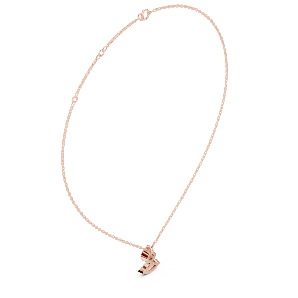 Rose gold marquise and round diamond drop pendant on a slim chain