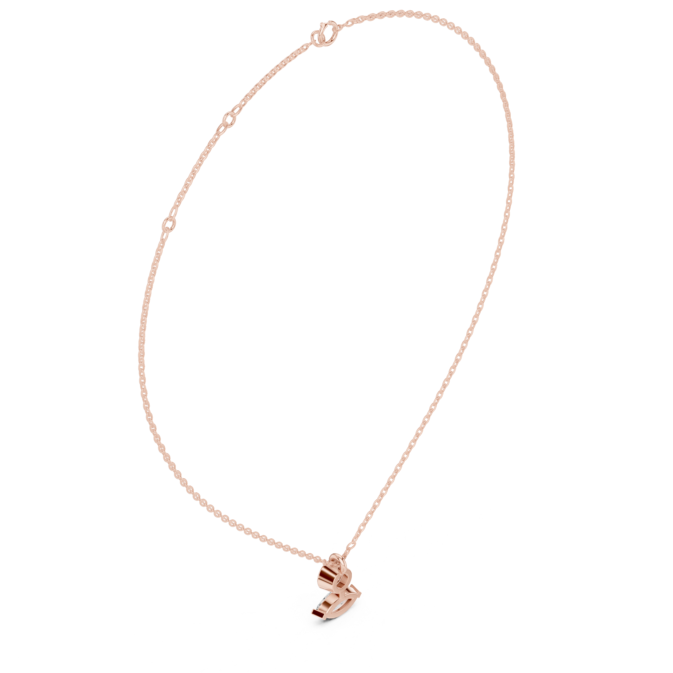 Rose gold marquise and round diamond drop pendant on a slim chain