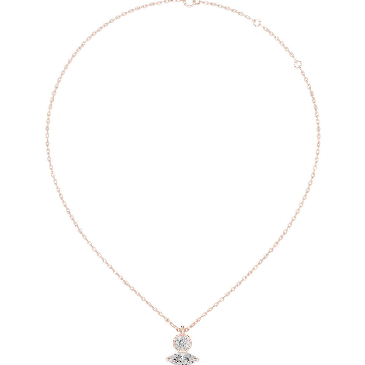 Round diamond drop pendant on white gold chain with small halo setting
