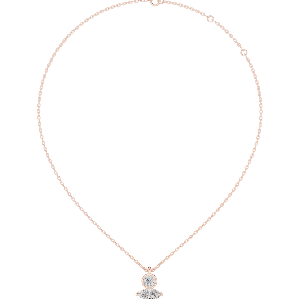 Round diamond drop pendant on white gold chain with small halo setting
