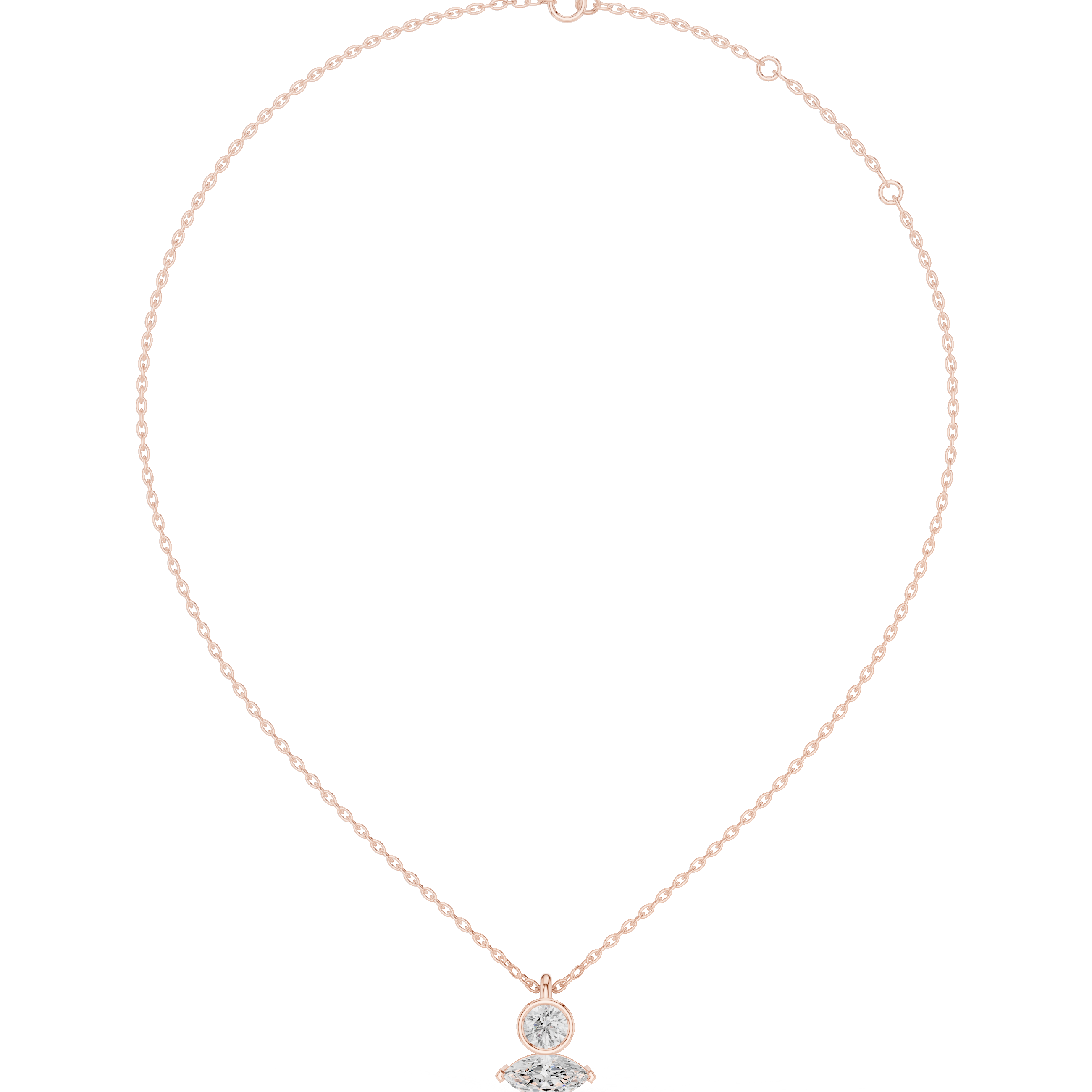 Round diamond drop pendant on white gold chain with small halo setting