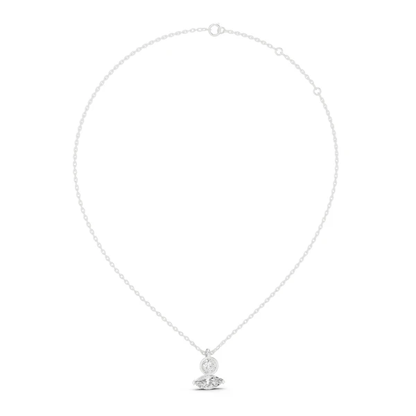Marquise and round diamond drop pendant on white gold chain